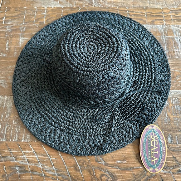 NEW Women’s 16” Black Scala Sunhat - Picture 1 of 10